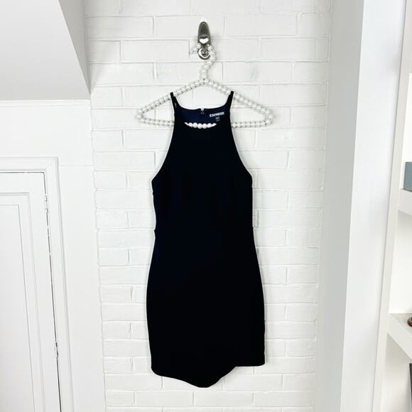 Express Black Ribbed High Neck Envelope Skirt Dress Size 8 - Picture 1 of 9